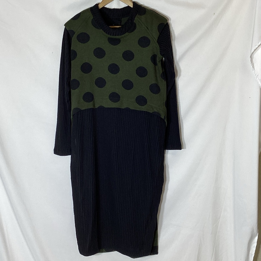 GERSHON BRAM Long Tunic/Dress Black and Green Dot Size XS